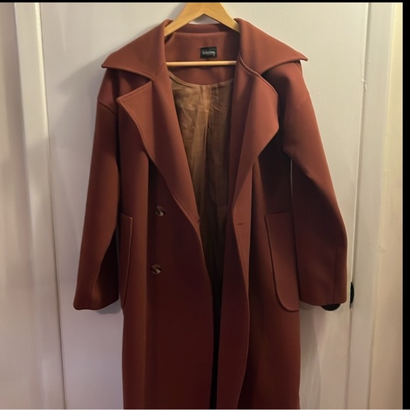 Lassiva Oversized Long Full Length Coat Burnt Orange Brick Red Rust Brown Copper - Picture 10 of 14